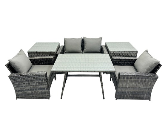 Ensemble de canapé en rotin extérieur avec table à manger 2 tables d'appoint gris foncé mixte