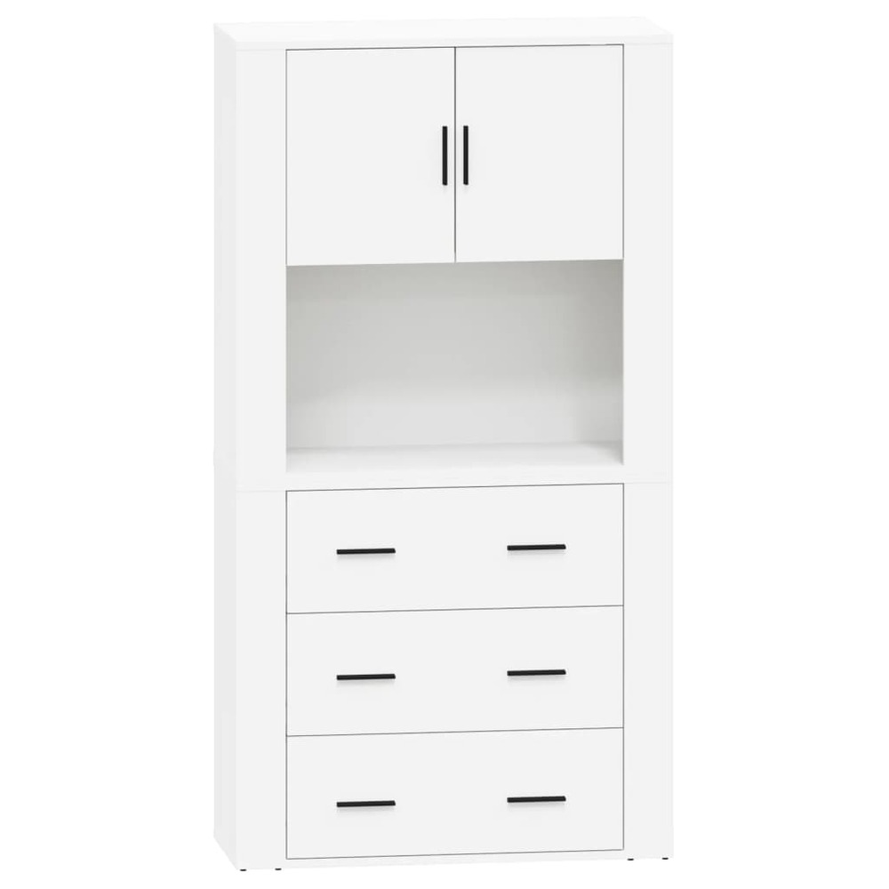 Buffet bahut commode armoire meuble de rangement organisateur cuisine salle de séjour salon haut bois d'ingénierie blanc 02_0