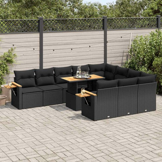 Ensemble de canapés de jardin 11 pcs et coussins rotin acacia