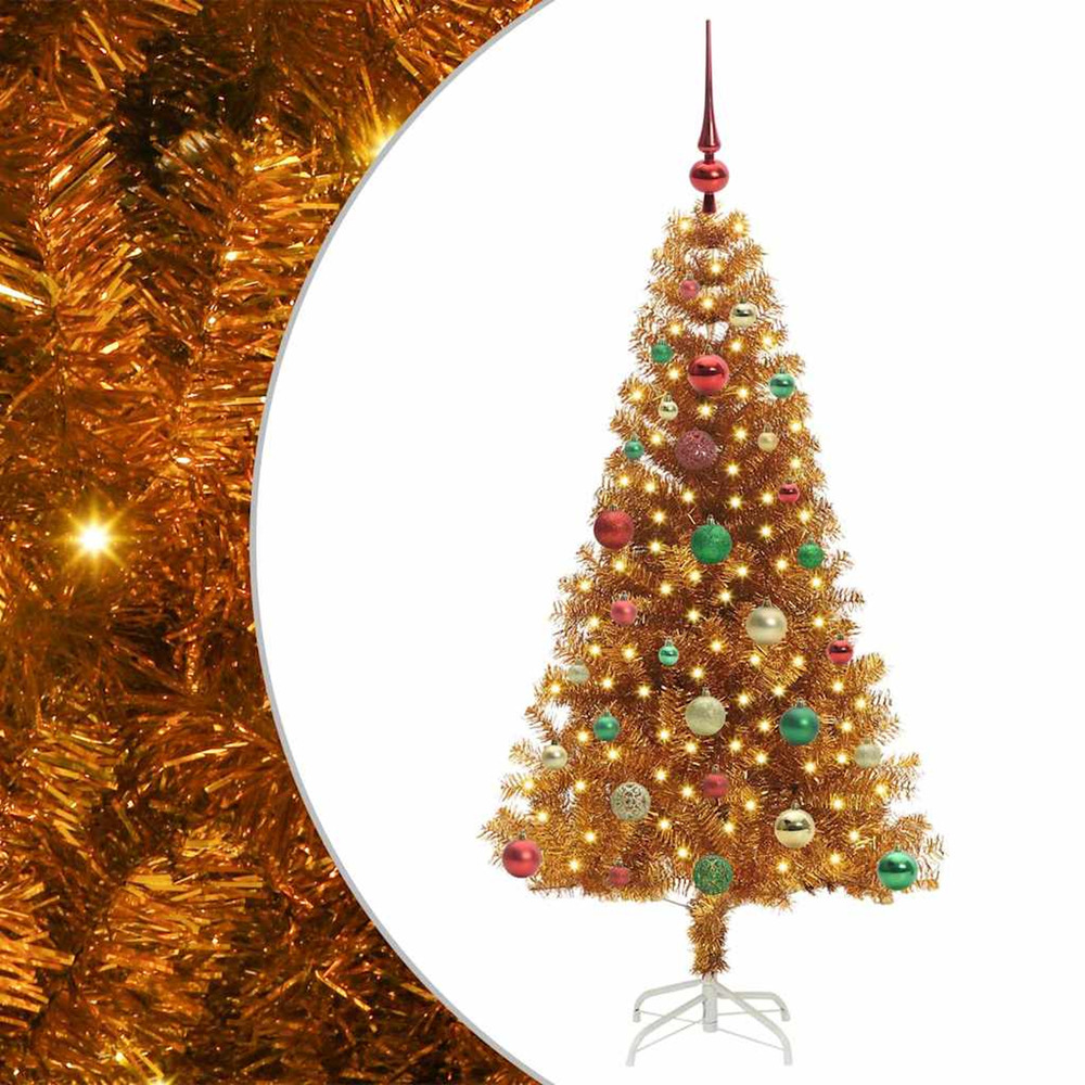 Sapin de noël avec 150 led avec support doré 150 cm pet