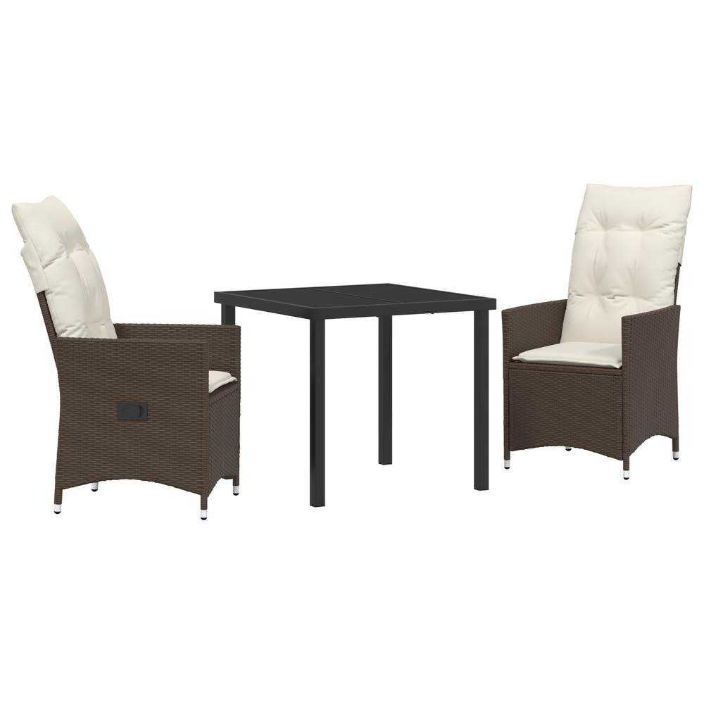 Ensemble de salle à manger de jardin 3 pièces avec coussin marron poly rattan