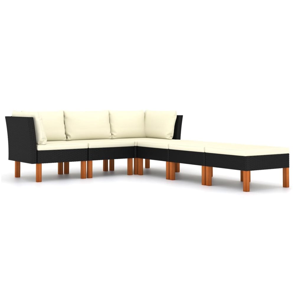 Salon de jardin 6 pcs avec coussins résine tressée noir