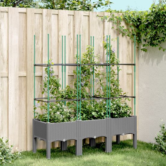 Grande jardinière avec treillis pp jardin terrasse gris clair 120x40cm