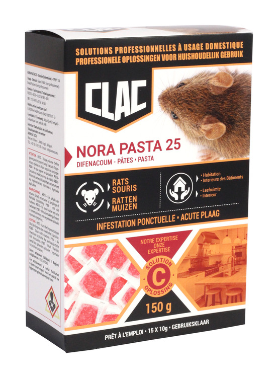 Nora pasta 25 blocs résistants à l'eau pour rats et souris - 150 g (12 x 25 g)