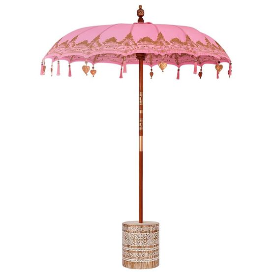 Parasol balinais avec base rose 185 x 185 x 260 cm