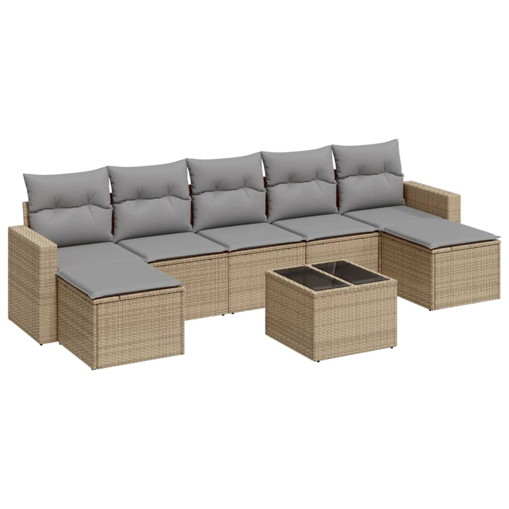 Salon de jardin avec coussins 8 pcs beige résine tressée