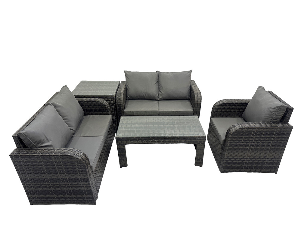 5 places ensemble de meubles de jardin canapés table fauteuil avec table en verre trempé gris foncé mixte