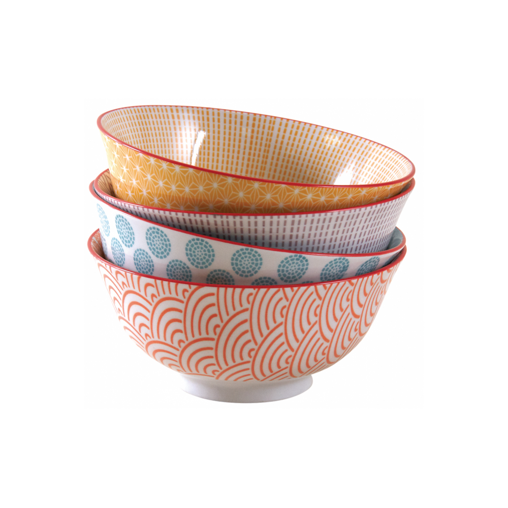 Bol en porcelaine motifs colorés (lot de 4) 640 ml