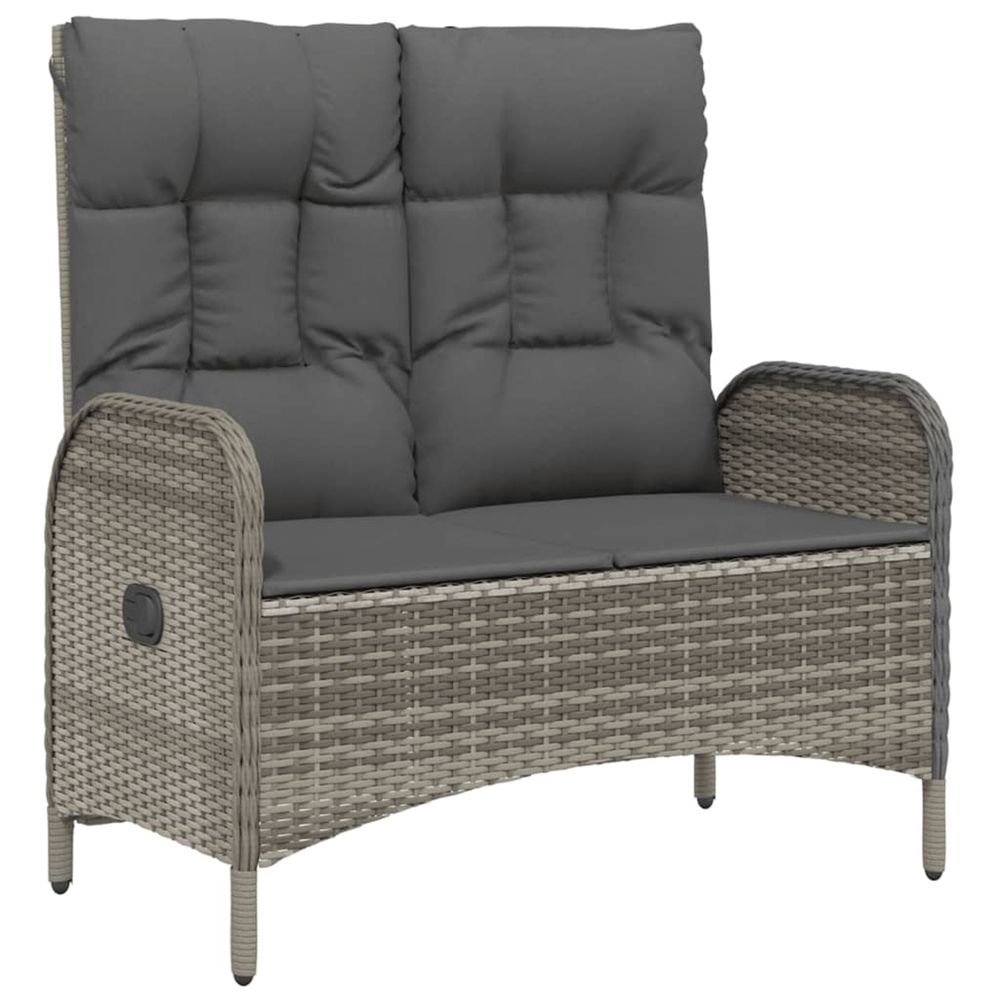 Banc de jardin inclinable avec coussins 107 cm poly rotin gris