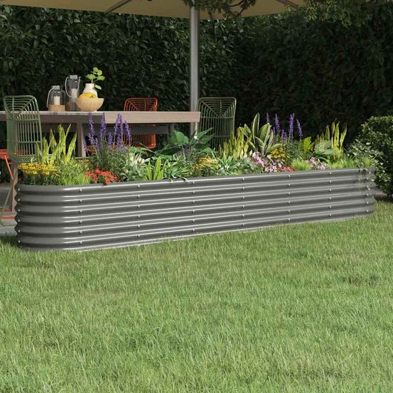Jardinière surélevée acier potager pour jardin balcon gris 260x40x36 cm