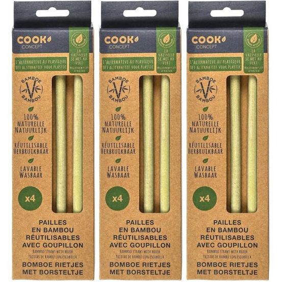 12 pailles en bambou avec goupillon