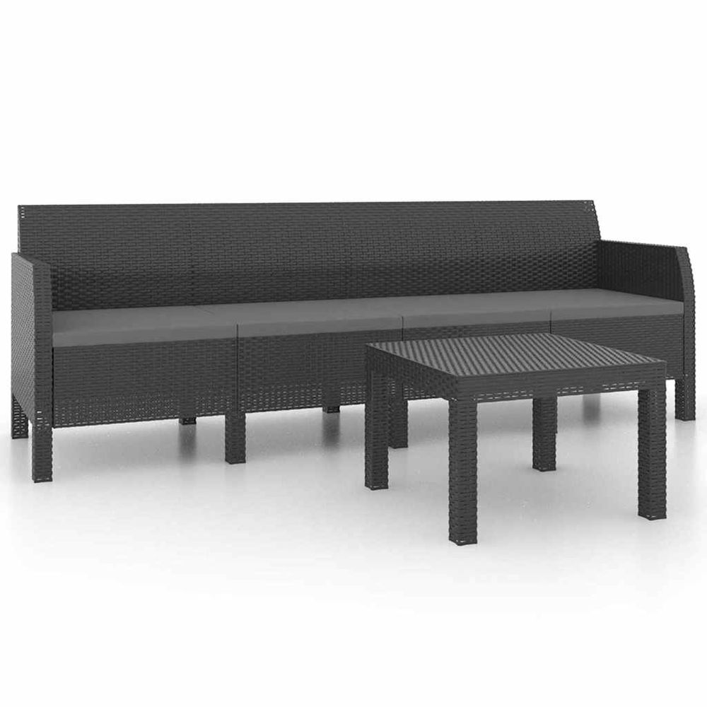 Salon de jardin 2 pcs avec coussins pp rotin anthracite