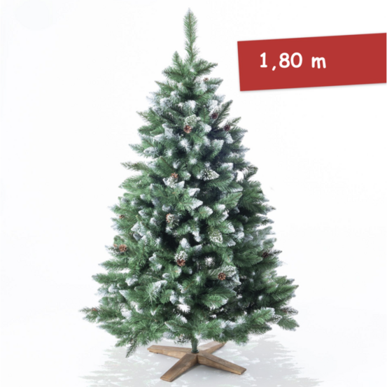 Sapin de noël artificiel 180cm arbre de noël neige décorative pommes de pin support inclus