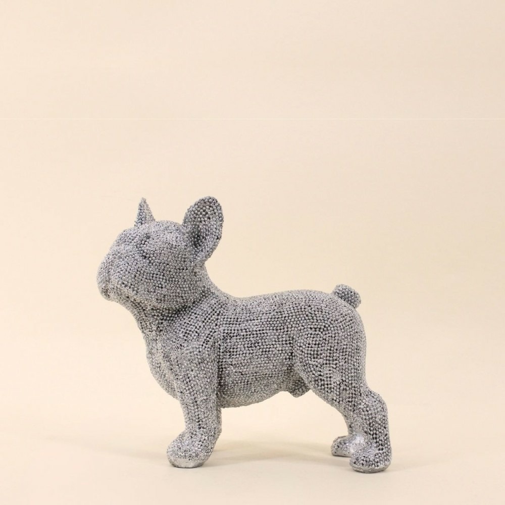 Bouledogue en résine argentée 20cm
