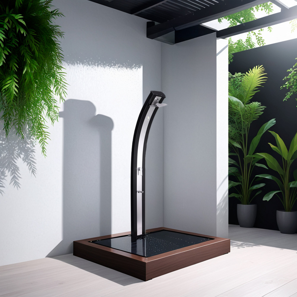 Douche solaire ecologique en aluminium noir sined ella nera inox
