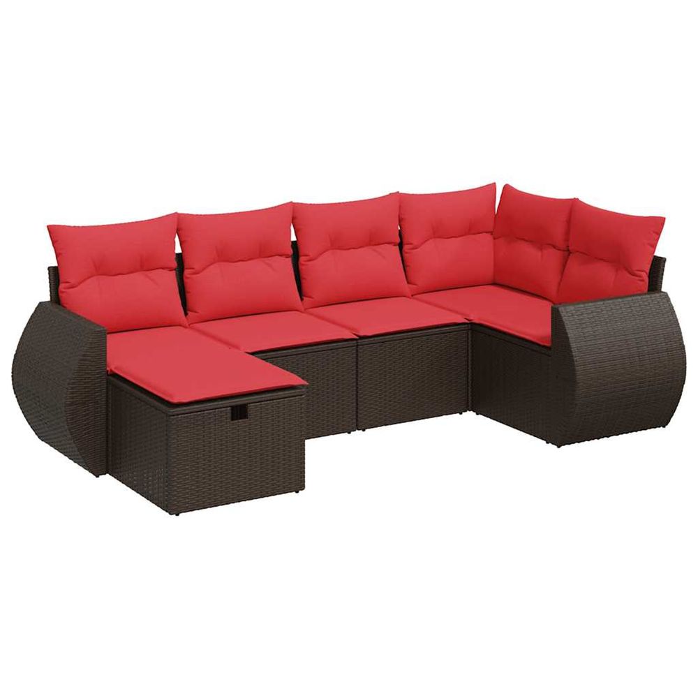 Salon de jardin avec coussins 6 pcs marron résine tressée