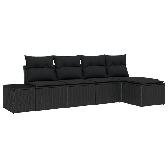 Ensemble de 5 pièces de canapé de jardin avec coussins en poly rattan noir