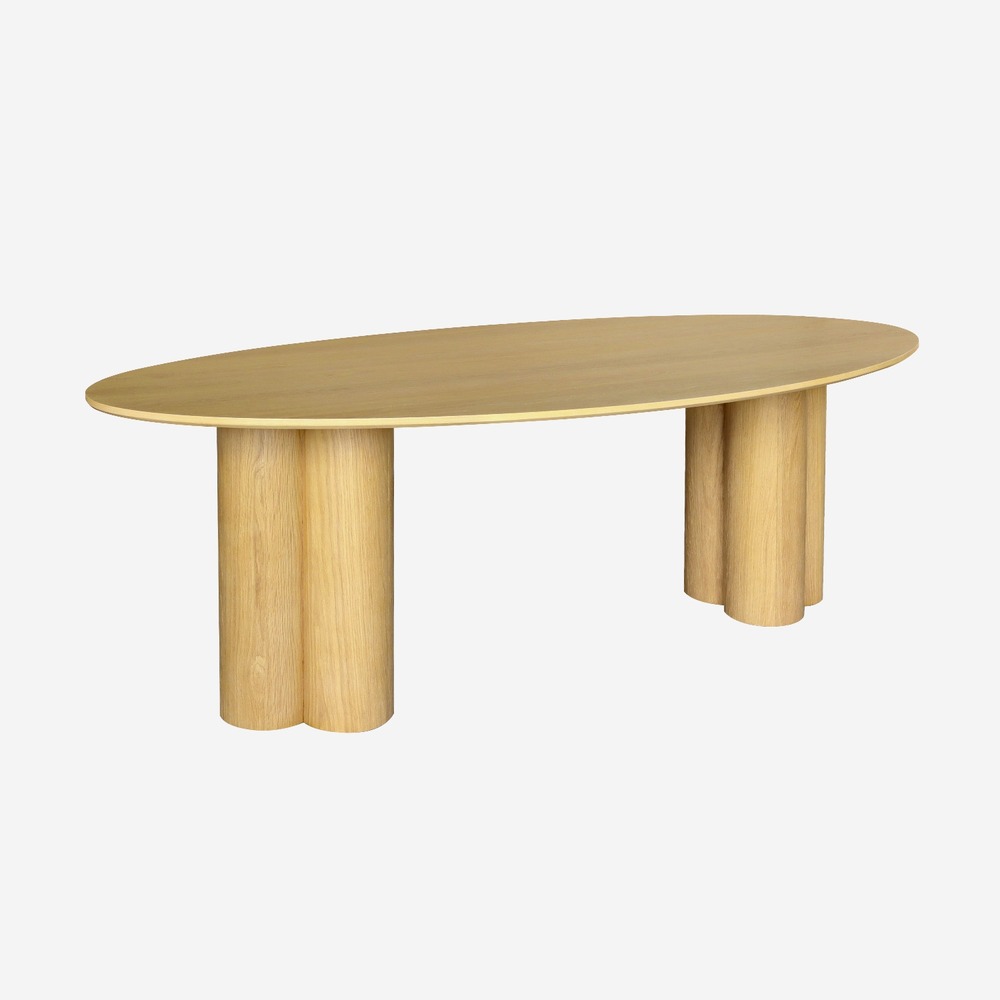 Table à manger ovale bois d'hévéa et placage chêne 8 places 220cm - leonore