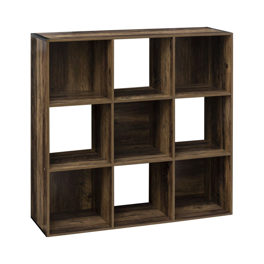 Meuble étagère 9 cases de rangement coloris bois foncé style industriel h 100.5 cm