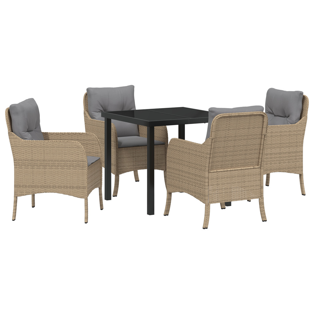 Ensemble de salle à manger de jardin de 5 pièces avec coussins beige rattan synthétique
