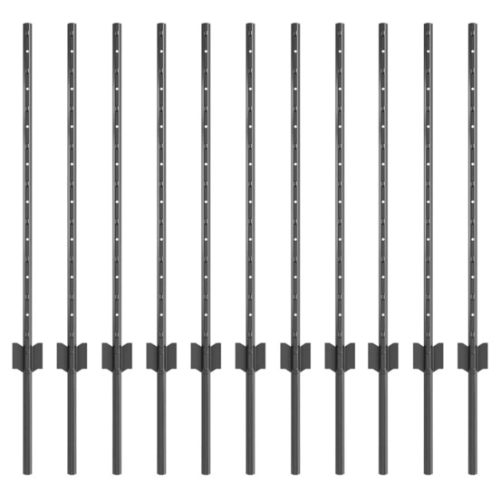 Poteau de clôture. 11 pcs gris 80 cm acier