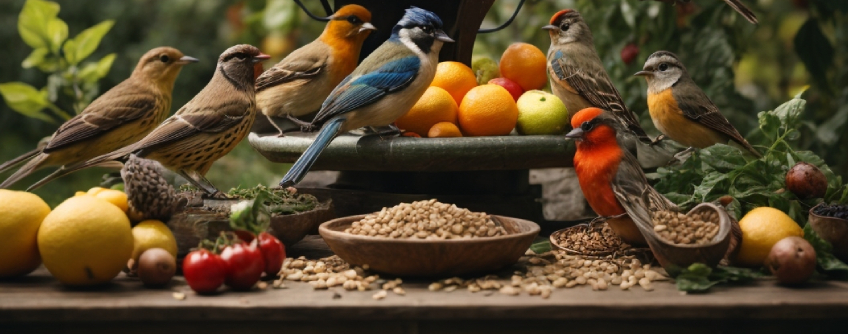 groupe d'oiseaux mangeant dans un jardin