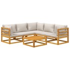 Salon de jardin meuble d'extérieur ensemble de mobilier 6 pièces avec coussins gris clair bois massif