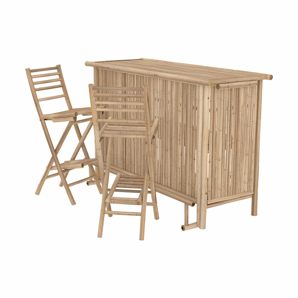 Vadella-ensemble bar et chaise de bar de jardin en bambou (lot de 2)