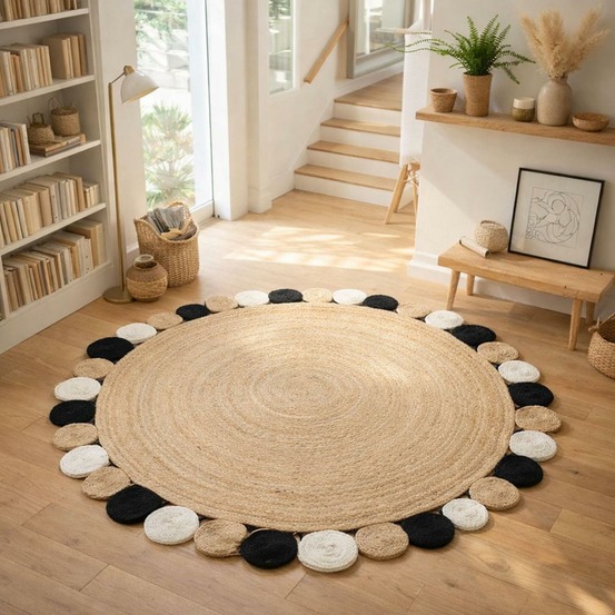 Tapis rond 150x150 rond jt rondi beige , tapis jute artisanal