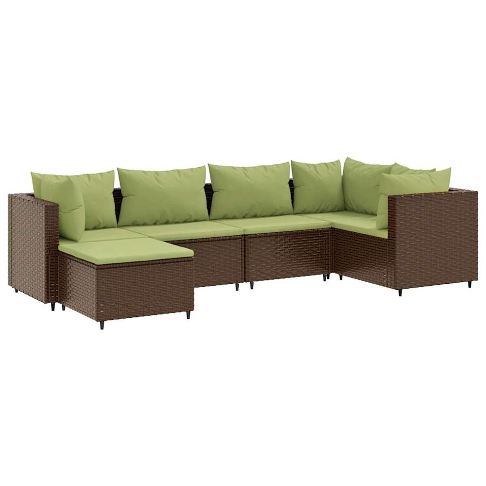 Salon de jardin 6 pcs avec coussins marron résine tressée