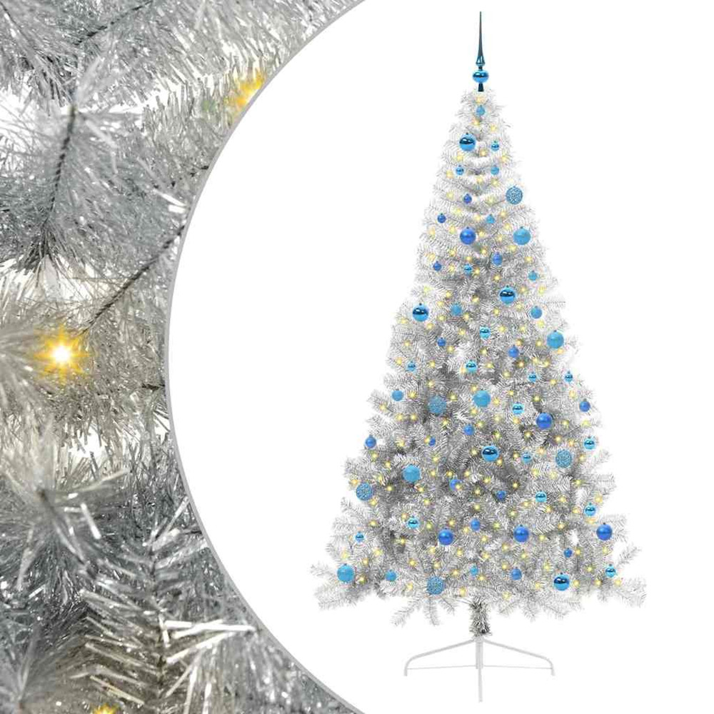 Sapin de noël artificiel pré-éclairé argent 240 cm pet