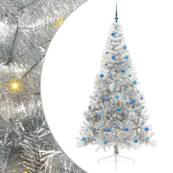 Sapin de noël artificiel pré-éclairé argent 240 cm pet