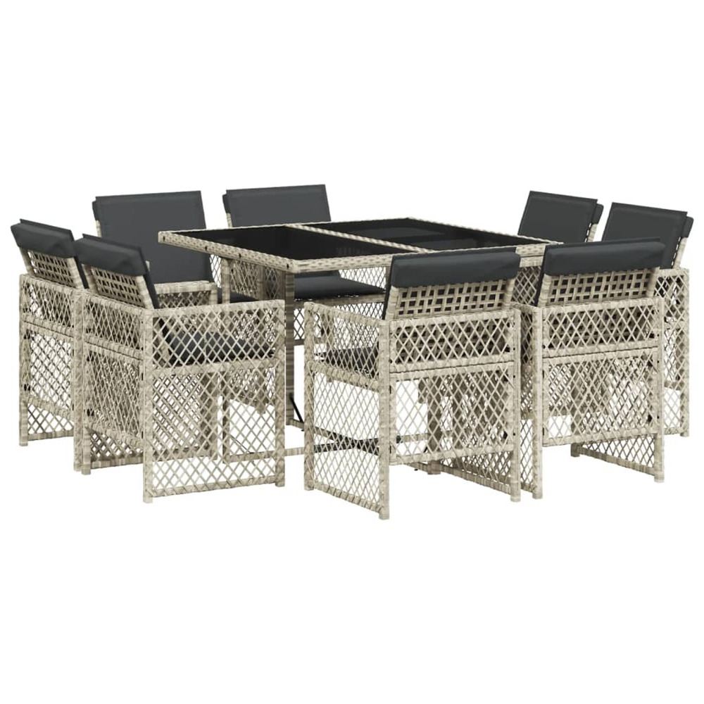 Ensemble à manger de jardin et coussins 9 pcs gris clair rotin