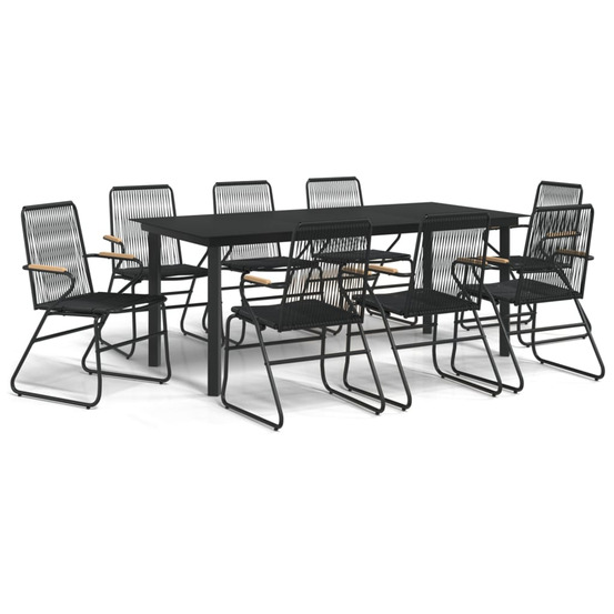 Ensemble à manger de jardin 9 pcs noir rotin pvc