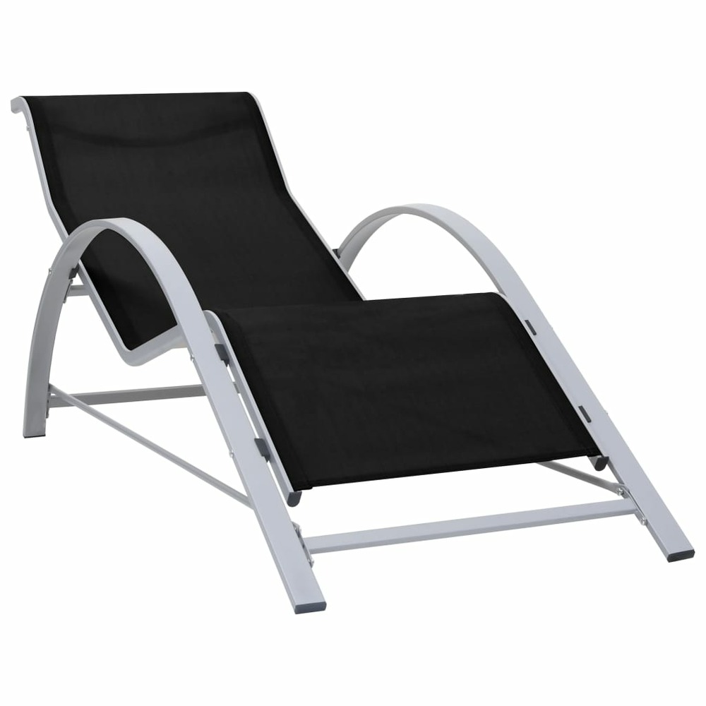 Transat chaise longue bain de soleil lit de jardin terrasse meuble d'extérieur textilène et aluminium noir