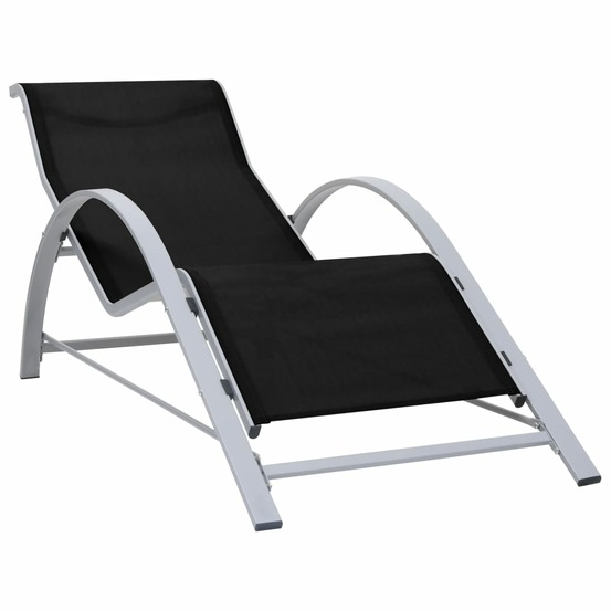 Transat chaise longue bain de soleil lit de jardin terrasse meuble d'extérieur textilène et aluminium noir