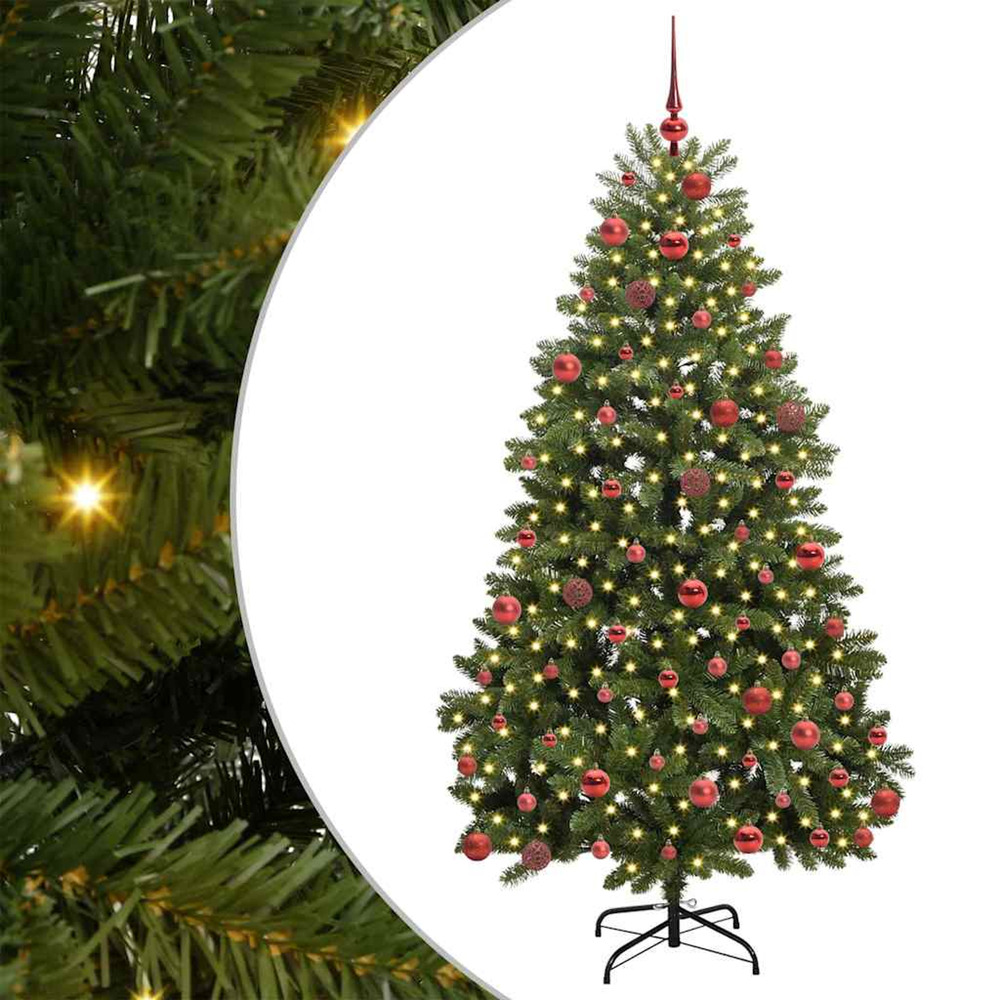 Sapin de noël artificiel avec 300 led vert 180 cm pvc et métal
