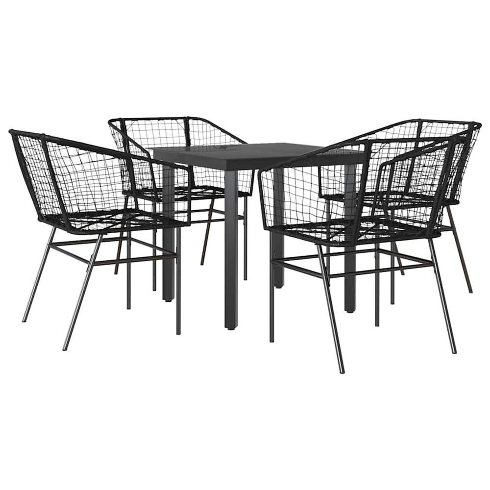 Ensemble à manger de jardin 5 pcs noir résine tressée verre