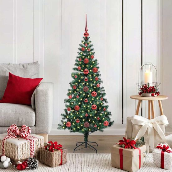 Sapin de fête 120 cm artificiel, set tout-en-un avec 150 led et 60 boules de noël