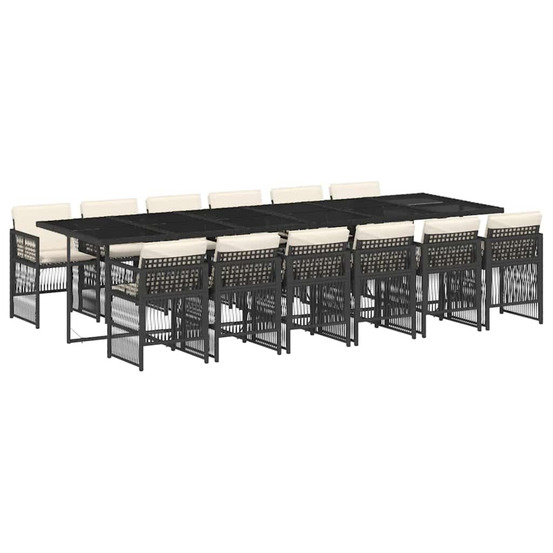 Ensemble à manger de jardin 13 pcs coussins noir résine tressée