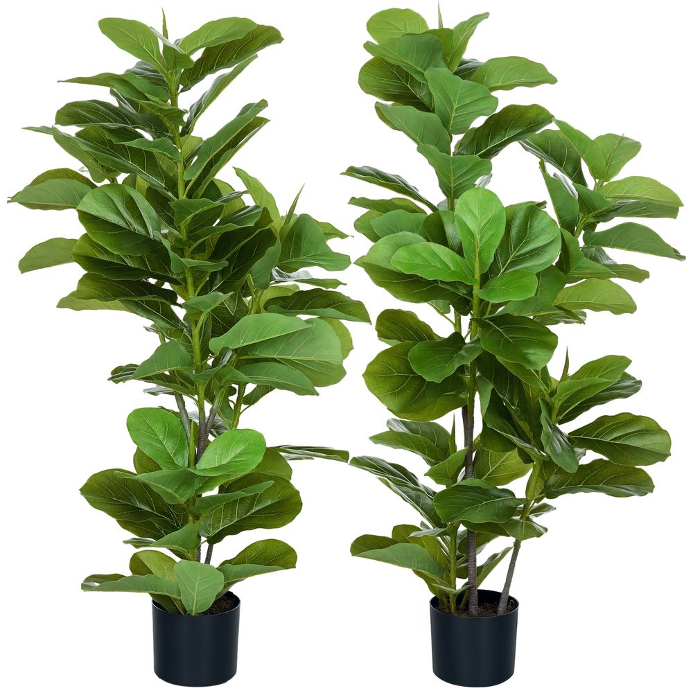 Lot 2 figuiers artificiels plastique décoration intérieur aspect réaliste 110cm vert
