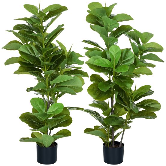 Lot 2 figuiers artificiels plastique décoration intérieur aspect réaliste 110cm vert