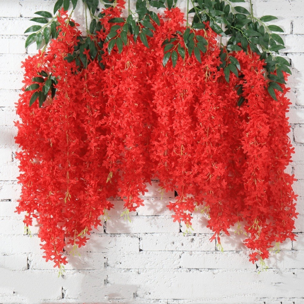 Paquet de 12 rotins de fleurs artificielles de glycine et de violet pour mariage rouge dtopbuyage