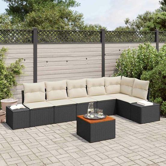 Ensemble de canapé de jardin 7 pcs noir et crème polyrotin