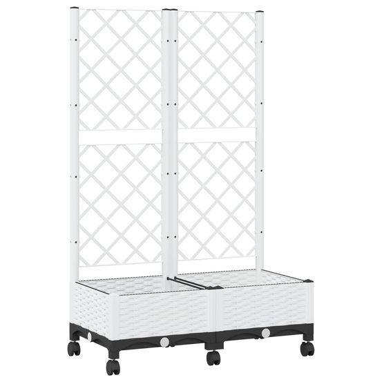 Bac de jardin avec treillis et roues blanc 80 x 40 x 131,5 cm