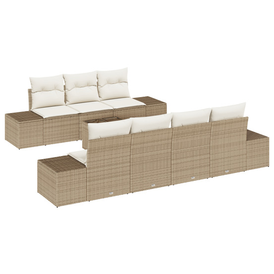 Ensemble de canapé de jardin 8 pièces avec coussins beige poly rotin