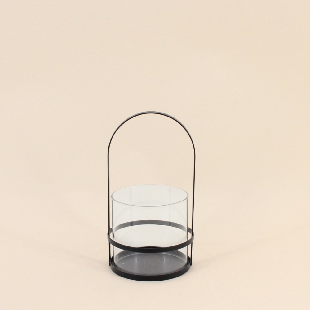 Lanterne en métal noir et verre 20x10cm