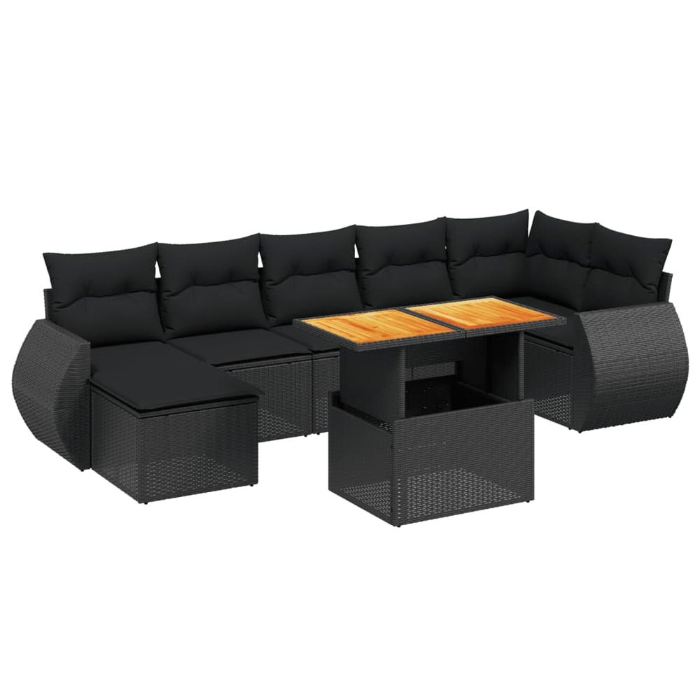 Salon de jardin 8 pcs avec coussins noir résine tressée