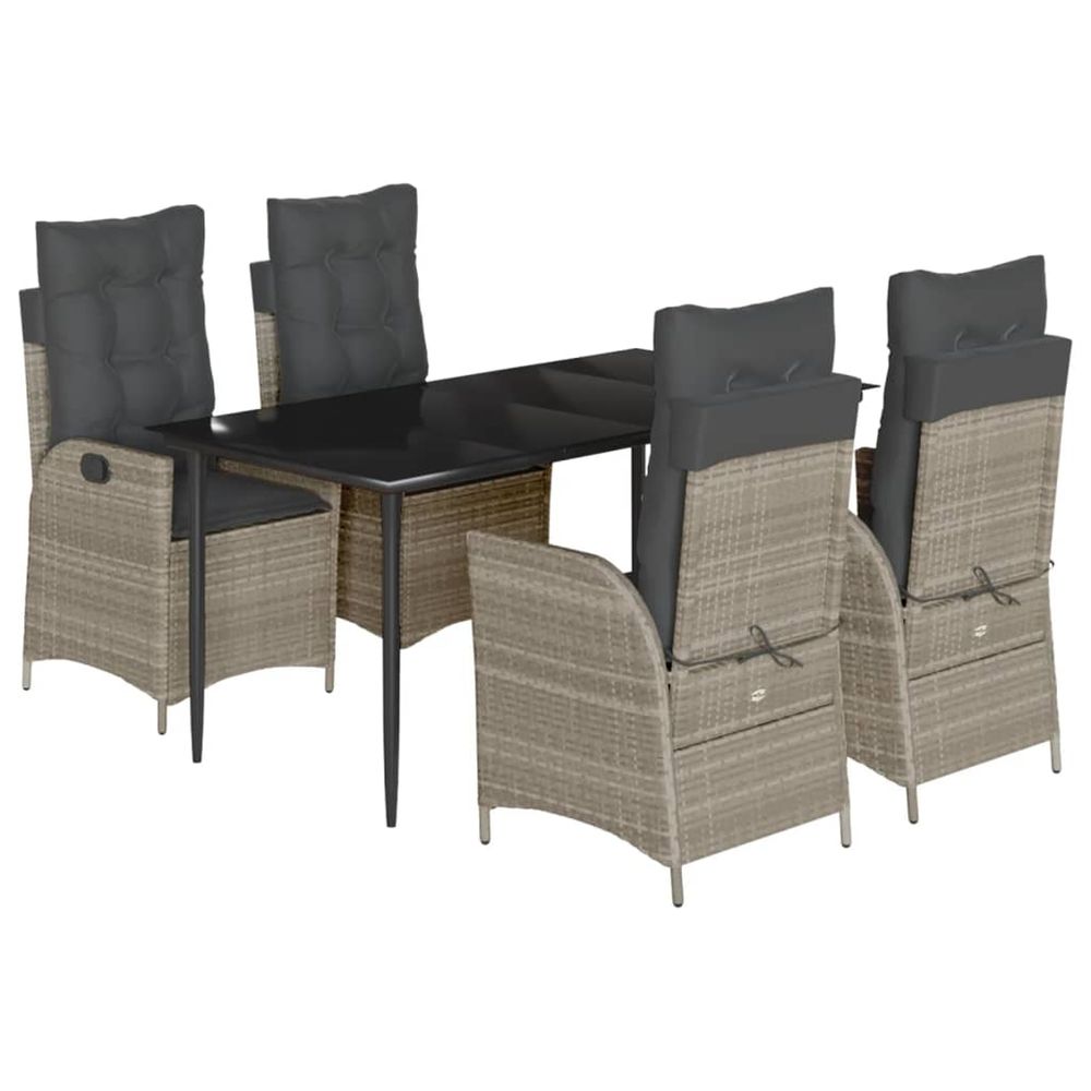 Ensemble à manger de jardin et coussins 5 pcs gris clair rotin