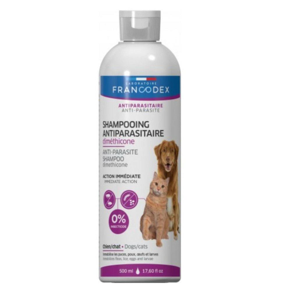Shampooing antiparasitaire diméthicone 500ml pour chiens et chats